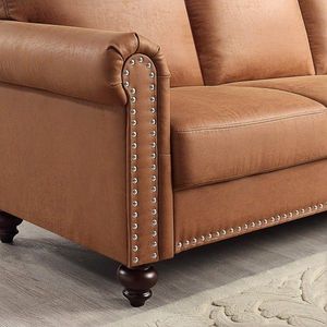 Divano Chesterfield in Pelle Leathaire con Braccioli Arrotondati e Angolari, Sezionale per Soggiorno, Elegante Rivestimento per Salotto - Product Image 6