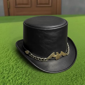 Premium quality custom made Handmade Black Leather Top <b>Hat</b> Steampunk with Golden Eagle Concho - Product Image 2