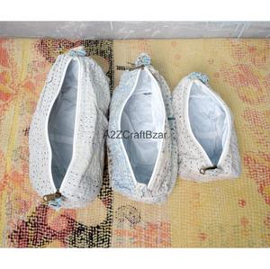 Eco-Friendly Large Soft Handle Bag Cotton Kantha Fabric Tassel Zipper Closure Indian Handmade Cosmetic Organizer <b>Case</b> for Women - Product Image 5