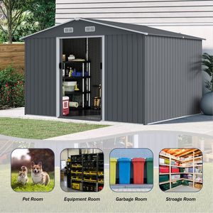 8 X 10 FT <b>Large</b> Metal Outdoor Storage Shed Heavy Duty 10 Year Warranty Tool Sheds <b>Sliding</b> Doors Air Vent for Backyard Storage - Product Image 3
