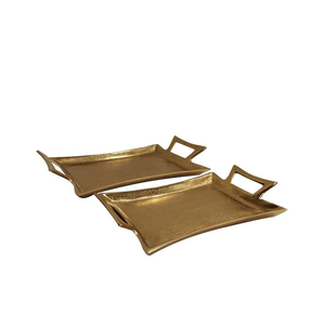 Juego de bandejas rectangulares de metal dorado de lujo con asas, bandeja decorativa para comida, bandejas de almacenamiento para mesa, hogar y bar - Product Image 4