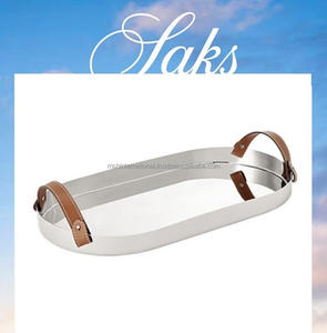 Poignées en cuir Acier inoxydable Métal Designer Fancy Plateau décoratif - Product Image 3