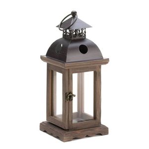 Portavelas de Madera Natural con Ventanas de Vidrio y Asa de Cuerda, Decoración Rústica para Bodas - Product Image 1