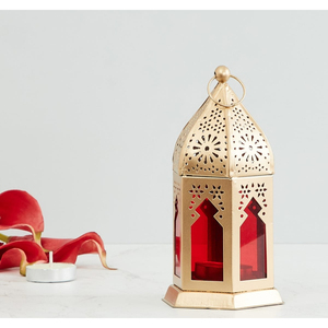 Lanterne cylindrique en métal convertible avec découpe géométrique en forme de croissant de lune, porte-bougie, décoration pour la maison, Ramadan, Eid - Product Image 2