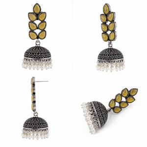 Indian Jhumka Oxidized <b>Silver</b> Multi Color Gemstone <b>Dangle</b> <b>Earrings</b> for Women Wholesale Supplier - Product Image 4