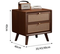 Table de chevet moderne en rotin tressé à 2 tiroirs avec rangement pour chambre, salon et appartement, plateau en métal durable