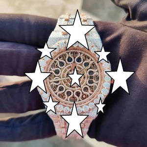 Montre de luxe à mouvement automatique en acier inoxydable avec cadran en cristal, style hip-hop glacé, en moissanite, édition limitée, pour unisexe - Product Image 1