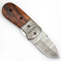 Couteau pliant compact, lame en acier Damas, manche en bois, outil de poche pour l'extérieur
