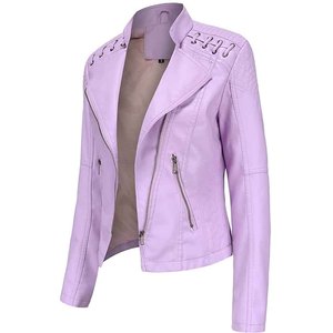 Chaqueta de Cuero Genuino para Mujer, Estilo Motero, con Cierre, Corte Ajustado, a la Moda, para Invierno, Proveedor OEM ODM - Product Image 2