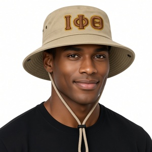 Iota Neutral Boonie <b>Hat</b> <b>Mens</b> Brown Embroidered Greek Letter Wide Brim Outdoor <b>Sun</b> Cap Adjustable Chin Cord Casual Fraternity - Product Image 1