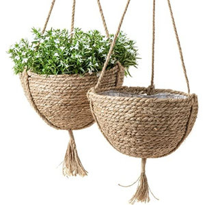 Cesta Colgante Ecológica de Cuerda de Maíz Natural en Forma de Cono, Hecha a Mano, de Mimbre Tejido, con Forro de Plástico para Interiores del Hogar - Product Image 4