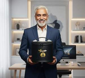 Masonic Machine Embroidered Shriner Fez <b>Hat</b> Case – Deluxe Fez <b>Hat</b> Storage <b>Box</b> - Imitation Leather Gifts - Display Case - Product Image 4