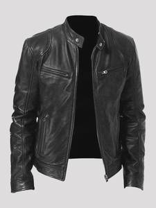 Blouson Bomber en Cuir Véritable pour Homme, Col Rabattu, Fermeture Éclair, Style Décontracté, Respirant, Coupe-Vent, Vêtement d'Hiver - Product Image 3