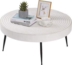 Farmhouse Round Coffee <b>Table</b> Modern Circular Center <b>Table</b> with Natural <b>Wood</b> Finish <b>White</b> Accent <b>Side</b> End <b>Table</b> for Living - Product Image 1