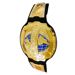 Ceinture de championnat de lutte en cuir unisexe, durable, imperméable, taille haute, avec barre super incurvée, équipement d'entraînement d'arts martiaux, dorée - Product Image 3