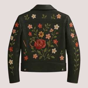 Veste en cuir pour femmes haut de gamme avec broderie florale, logo de marque personnalisé, fabricant de vestes en cuir véritable pour motards - Product Image 2