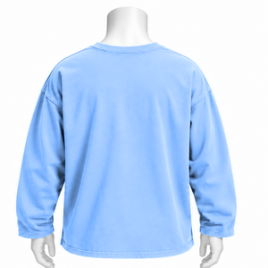 <b>Powder</b> Blue Reversed LS Tee Oversized Long Sleeve Cotton T Shirt <b>Washed</b> Effect Drop Shoulder Casual Streetwear Relaxed Fit Top - Product Image 2