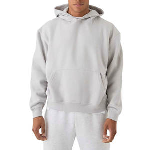 Sweat-shirt polaire à capuche oversize pour homme, gris uni, décontracté, avec poches, coupe classique, hiver, délavé, brodé, orné de perles - Product Image 4