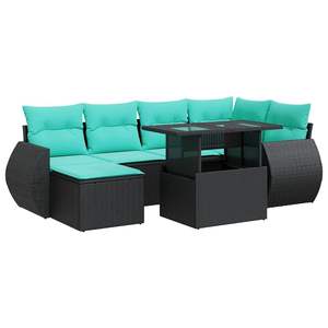 Set di divani da esterno in polyrattan nero da 7 pezzi con cuscini, eleganti mobili da giardino - Product Image 4