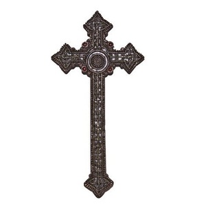 Croix d'église en laiton de luxe avec un artisanat détaillé, décoration religieuse chrétienne murale pour les espaces de prière - Product Image 1