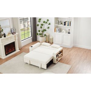 61.4\" Modern Beige Pull-Out <b>Sofa</b> <b>Bed</b> Convertible Couch Loveseat with Adjustable Backrest for Living Room - Product Image 3