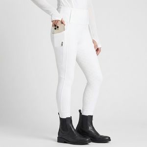 Pantalones de equitación de punto de cintura alta para mujer con bolsillos, cremallera, longitud completa, color liso, transpirables y que absorben el sudor - Product Image 6