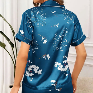 Ensembles deux pièces en soie et coton 100 % de haute qualité pour femmes, tenues de nuit respirantes à manches longues pour le printemps et l'été - Product Image 2