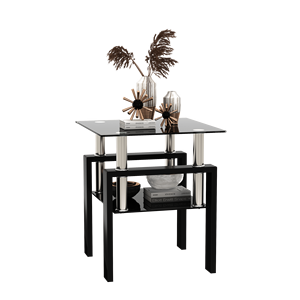 Tavolino da Caffè Moderno in Vetro Temperato Nero, Tavolo Quadrato per Soggiorno - Product Image 1