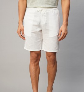 <b>Men's</b> <b>White</b> Cotton <b>Linen</b> Regular Fit <b>Shorts</b> - Product Image 2