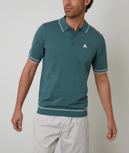 Polo de Punto para Hombre, Color Sólido, Manga Corta, Transpirable, Estilo Casual de Algodón con Ribete Blanco y Logotipo Personalizable - Product Image 1