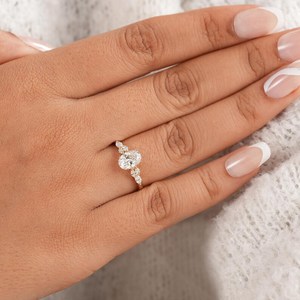 Floral 1.01CT Oval Cut Diamond Cluster <b>Ring</b> Lab Grown 14K Yellow Gold Wedding Bridal Promise Gift For Party Charms - Product Image 4
