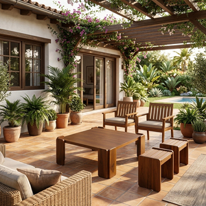 Mesa de Centro Cuadrada de Madera de Teca Sólida de Estilo Contemporáneo de Mediados de Siglo, Marca Niwara Bisoepo, Acabado Liso y Duradero de Alta Gama para Interiores de Apartamentos - Product Image 6