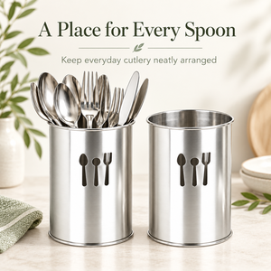 Support à couverts en acier inoxydable, organisateur d'ustensiles sur pied, étagère de rangement pour outils de cuisine à un seul niveau - Product Image 3