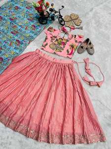 Ensemble traditionnel Salwar Kameez pour filles avec dupatta, tenue ethnique indienne pour enfants, prêt-à-porter pour fêtes, mariages, festivals, Choli en soie pour enfants - Product Image 4