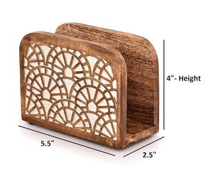 Porta servilletas de madera de mango, tamaño compacto para mesa, diseño de panel curvo, decoración pequeña para mesa de cocina o comedor, estilo rústico, para restaurante o casa de campo. - Product Image 3