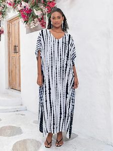 V-Neck Tie Dye Striped Maxi Dress Cap Sleeve Loose Boho <b>Summer</b> Casual <b>Kaftan</b> With Pockets Asymmetrical Hem - Product Image 2