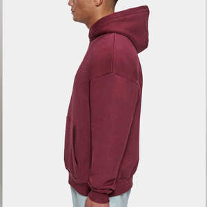 Mens Burgundy Pullover <b>Hoodie</b> <b>Plain</b> Fleece Hooded Sweatshirt Casual Long Sleeve Kangaroo Pocket Oversized Streetwear - Product Image 4