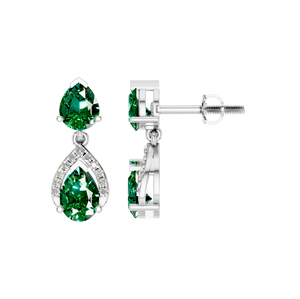 Elegantes pendientes de gota de Plata de Ley 925 corte de pera verde esmeralda piedra preciosa oro blanco joyería fina de moda para fiestas de compromiso - Product Image 1