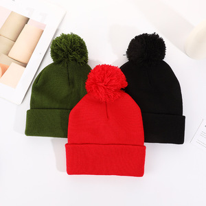 Bonnet en tricot unisexe en acrylique avec pompon, bord côtelé, chaud pour l'hiver, couleur unie pour adultes - Product Image 6