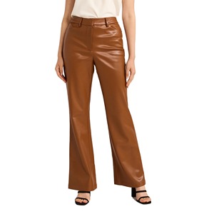 Pantalones de cuero holgados para mujer, transpirables, de verano, tejidos, de cintura media, con cierre frontal plano, de largo completo, negros, informales, a la moda - Product Image 2