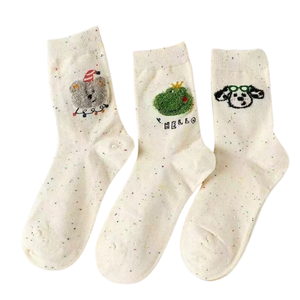 Calcetines Blancos para Mujer, Calcetines a Media Pantorrilla, Estilo Otoño e Invierno, Estilo Moderno, Borde Enrollado, Calcetines Holgados, Calcetines con Dibujos Animados de Perros Lindos - Product Image 2