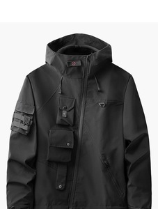 High Street Fashion Apparel MEN'S HOODED <b>WATERPROOF</b> CANVAS PULL-OVER CASUALOUTDOOR AUTUMN ZIPPER SOLID CLOTHING - Product Image 2