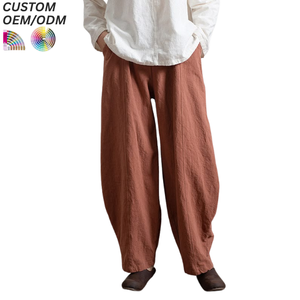 Pantalon décontracté élégant et polyvalent pour homme, coupe ample, jambe large, taille mi-haute avec cordon de serrage, 100 % ramie et coton, léger, idéal pour l'été – Nouvelle collection - Product Image 3