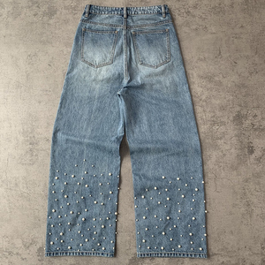 Jeans Negros Vintage para Hombre, Lavado Ácido, Corte Holgado, Pierna Recta, Estilo Oversize con Bordado y Patrón Hip Hop, para Invierno - Product Image 3