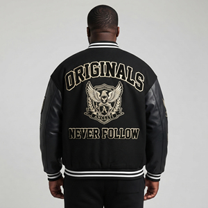 Men Leather Sleeve Patches Embroidery Front Varsity Jacket Men Crew Neck Button <b>Up</b> Varsity Jackets Men's - Product Image 3