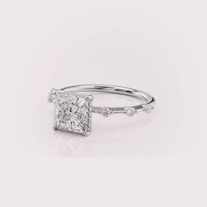 IGI Certified Princess Cut Lab Grown Diamond Engagement <b>Ring</b> Solid 925 Sterling <b>Silver</b> Side Stone Diamond Bridal <b>Ring</b> - Product Image 2