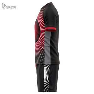 ชุดยูนิฟอร์มฟุตบอลแบบซับลิเมชั่นสั่งทำพิเศษ ลายเรเดียลซันเบิร์สต์ เสื้อและกางเกงขาสั้นสำหรับผู้ชาย สีดำแดง ชุดทีมอีคลิปส์ - Product Image 3
