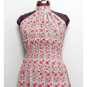 Robe midi à imprimé floral pour femmes, col roulé, robe trapèze, 100% coton, robe d'été décontractée, robe sans manches à imprimé floral - Product Image 6