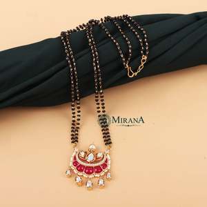 Pavitra Ruby Colored Kundan Polki Mangalsutra-Cultural Collectible Jewelry - Product Image 4