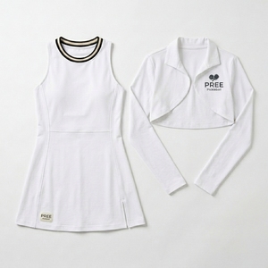 Conjunto deportivo de dos piezas para mujer, vestido y chaqueta corta de manga larga, cuello redondo, abertura lateral, para pickleball, tenis, pádel. - Product Image 2